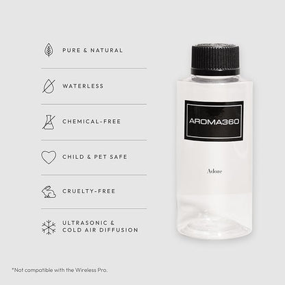 Aroma360 - Adore Oil Blend - Luxury Hotel Inspired Essential Oil Diffuser - Aromatherapy Scent Diffuser Oil - White Tea, Jasmine and Peony 6.7 fl oz, 200 mL