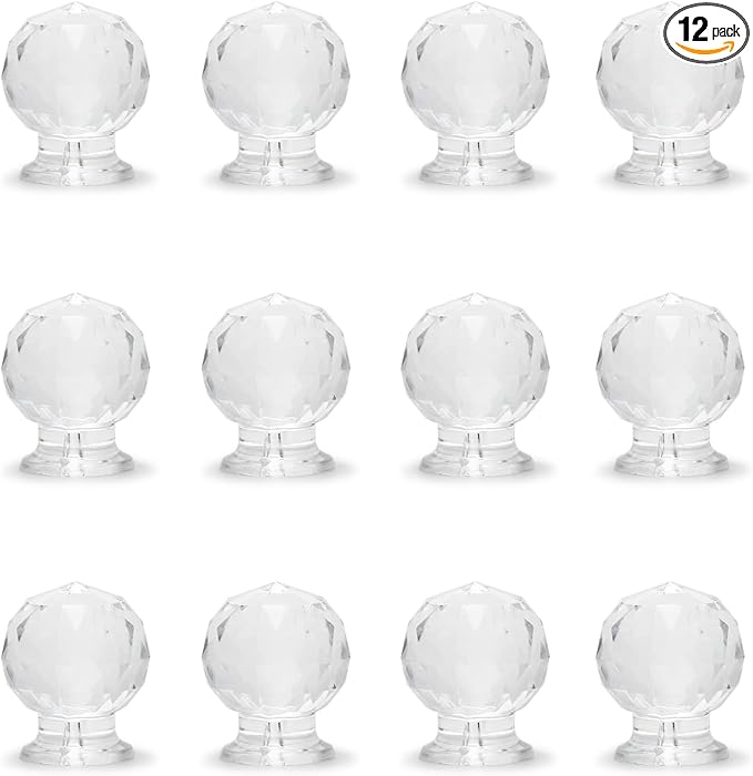 MroMax 12Pcs Tiny Pull Handle Round Diamond Acrylic Mini Knob 17mm Diameter Clear Shiny Cute Decoration for Jewelry Box, Gift Case and Makeup Box