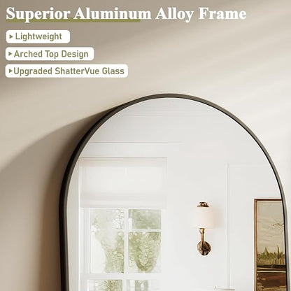 HARRITPURE 32"x48" Arched Bathroom Mirror - Black Wall Mounted Vanity Mirror Aluminum Alloy Frame Large Arch Wall Mirror for Living Room, Bedroom and Entryway