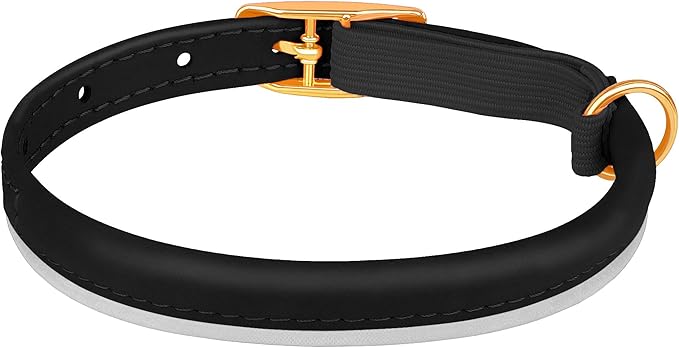 OOPSDOGGY Rolled Leather Cat Collar with Bell - Reflective Kitten Collar with Safety Elastic Strap - Adjustable Small Pet Collars for Boy Girl Cats (Black)-Mewly Pet