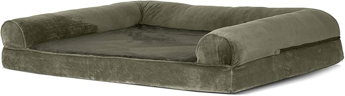 Furhaven Orthopedic Dog Bed for Large Dogs w/ Removable Bolsters & Washable Cover, For Dogs Up to 95 lbs - Faux Fur & Velvet Sofa - Dark Sage, Jumbo/XL-Mewly Pet