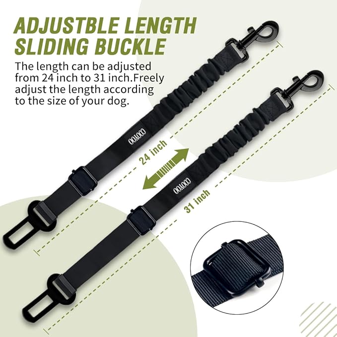 COOYOO Dog Seat Belt,Retractable Dog Car Harness Seat Belt for Car Adjustable Nylon Pet Safety Seat Belts Heavy Duty & Elastic Bungee Buffer-Mewly Pet