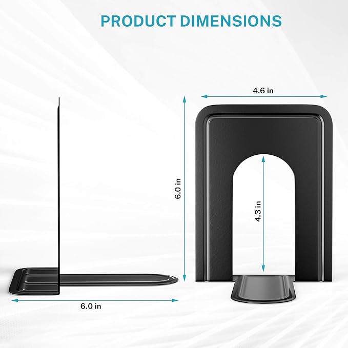 MaxGear Book Ends Universal Premium Bookends for Shelves, Non-Skid Bookend, Heavy Duty Metal Book Stopper for Books/Movies/CDs/Video Games, 6 x 4.6 x 6 in, Black, 6 Pairs/12 Pieces, Large