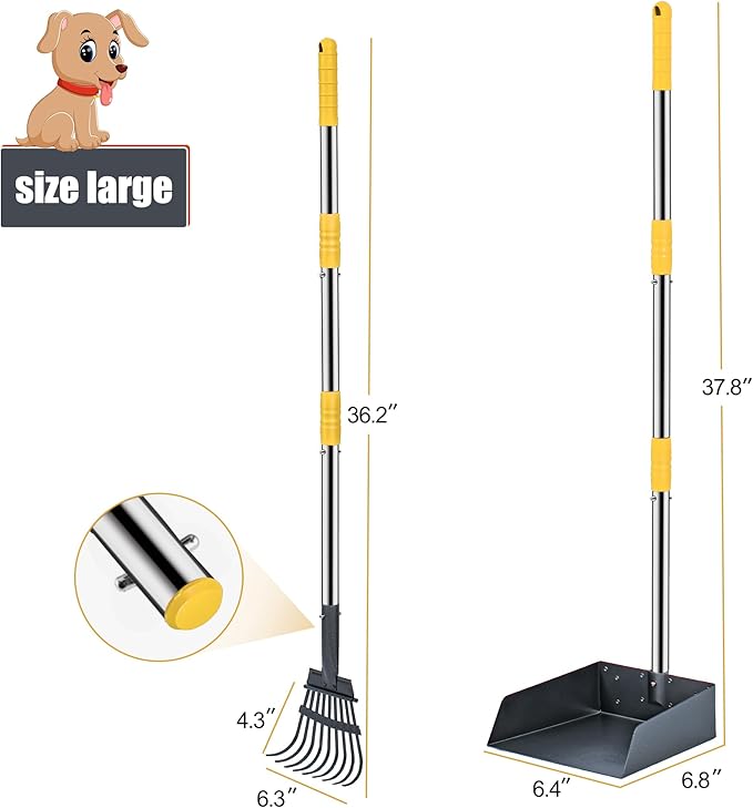 Niubya Pooper Scooper for Dogs, Metal Poop Scooper Tray and Rake Set with Adjustable Long Handle, Dog Pooper Scooper for Pet Waste Removal-Mewly Pet