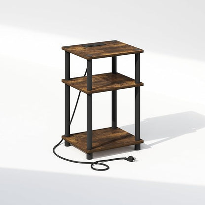 Furinno JUST Night Stand, 3-Tier Turn-N-Tube Nightstand with Charging Station, Bedside Table, End Table, Side Table with USB and Type-C Charging Port, for Bedroom, Living Room, Amber Pine