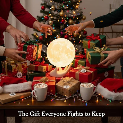 Mydethun 3.5 Inch 3D Moon Lamp – White Elephant Gift for Women Teenage Girls, Mood Lighting w/Ceramic Base, Dual-Color White/Yellow, Touch-Dimmable LED Night Light for Kids Room, Christmas Decor