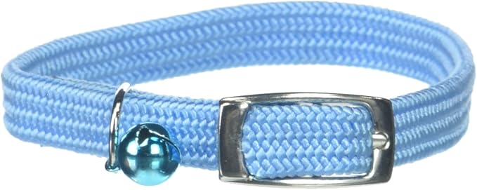 Kool Kat Elastic Cat Safety Collar with Bell, Light Blue, 10"-Mewly Pet