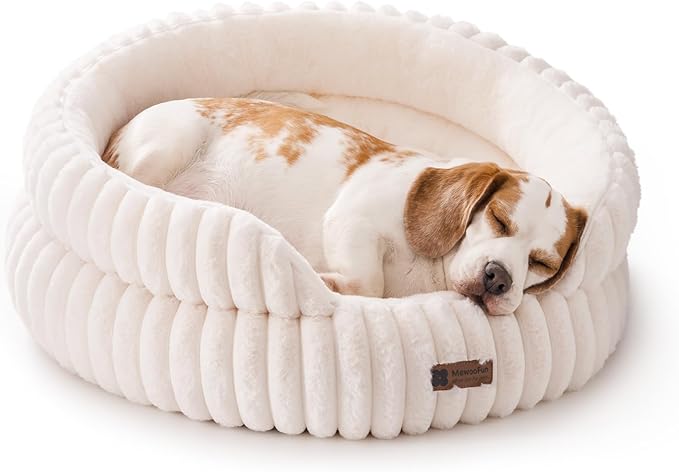 MEWOOFUN Dog Bed for Medium Dogs, Washable Large Cat Beds for Indoor Cats, Donut Pet Bed for Dogs and Cats with Anti-Slip Bottom (Beige, 27"x27"x10")-Mewly Pet