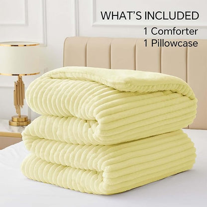 BEDELITE Fleece Twin Comforter Set -Super Soft & Warm Fluffy Transparent Yellow Bedding, Luxury Fuzzy Heavy Bed Set for Winter with 1 Pillow case