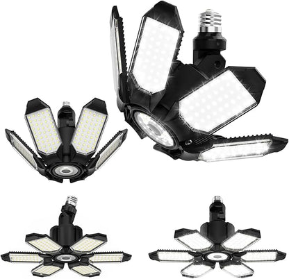 Adiding Rotatable LED Garage Light 4 Pack, 48000Lm Super Bright Basement Lighting Fixture w/ 6 Adjustable Panels Screw in E26 E27 Bulb Base for Workshop Attic Barn Ceiling Warehouse Gym Utility