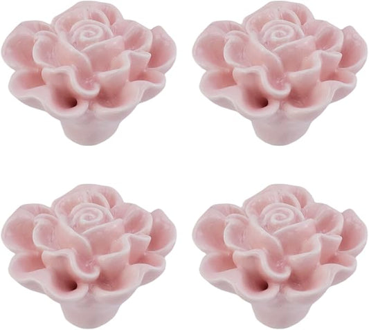 4PCS 1.65" × 1.3" Ceramics Light Pink Rose Knobs Flower Shaped Drawer Pulls for Cupboard with 2 Kinds of Screws