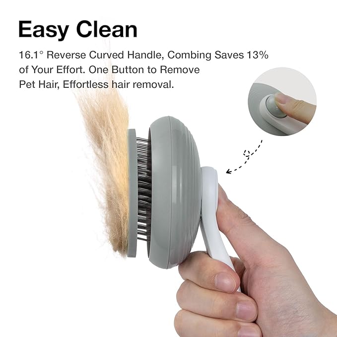 Cat Brush for Shedding, Pet Grooming Self Cleaning Slicker Brush for Cats & Dogs, Grey-Mewly Pet