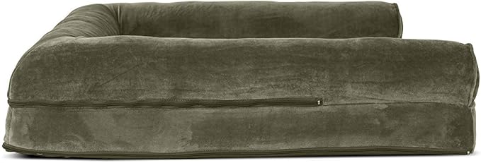 Furhaven Cooling Gel Dog Bed for Large Dogs w/ Removable Bolsters & Washable Cover, For Dogs Up to 95 lbs - Faux Fur & Velvet Sofa - Dark Sage, Jumbo/XL-Mewly Pet