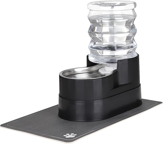 RIZZARI Automatic Cat Water Dispenser: Black 5L Elevated Feeder - Stainless Steel Gravity Bowl - Leakproof Base for Indoor Pets-Mewly Pet