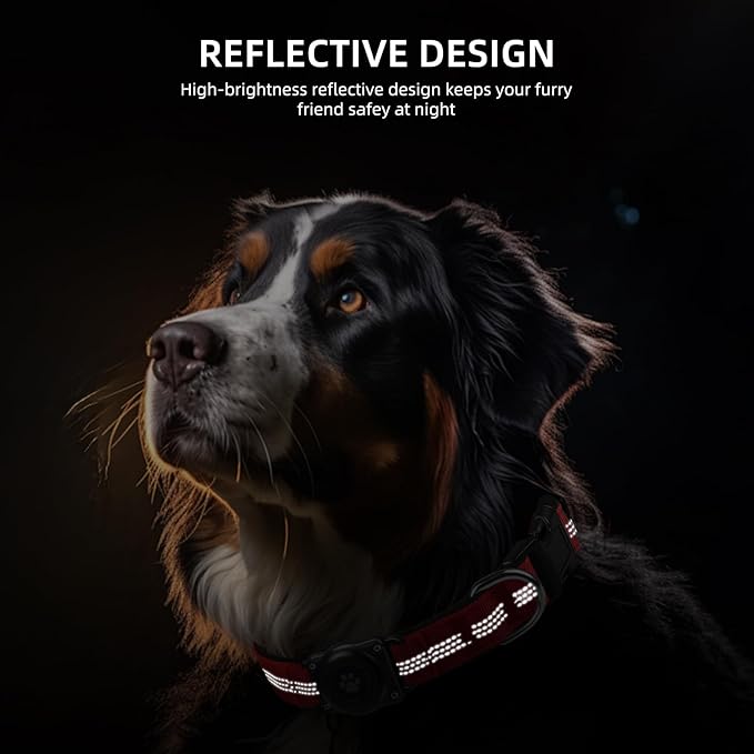 Upgraded AirTag Dog Collar, IP68 Waterproof Air Tag Dog Collar Holder, Reflective, Ultra-Durable, Comfortable Padded, Heavy Duty Dog Collars for Small Medium Large Dogs (M (12.6"-17.1"), Red)-Mewly Pet