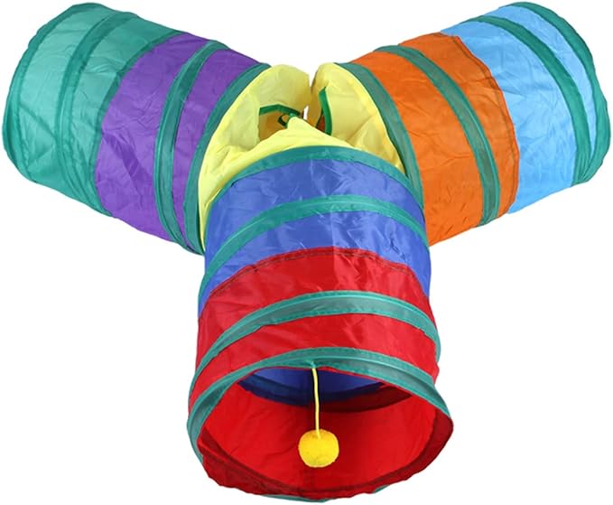32Pcs Cat Toys Kitten Interactive Pet Toys Assortments, Foldable Rainbow Tunnel, Teaser Wand Fluffy Mouse Crinkle Balls Bell Play for Puppy Kitty (3 way)-Mewly Pet