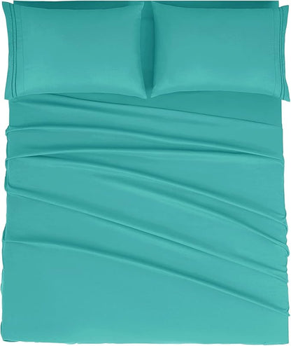 Mejoroom California King 1800 Thread Count Bed Sheets Set, Deep Pocket, Wrinkle & Fade Resistant, Hypoallergenic, 4Pcs Including Fitted & Flat Sheets, Teal