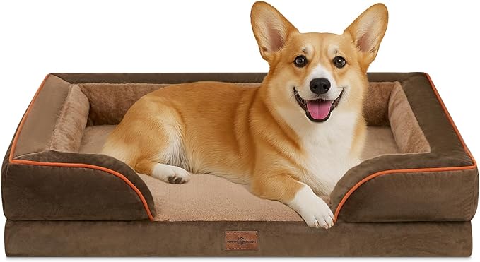 Comfort Expression Medium Dog Beds Waterproof Orthopedic Foam Dog Sofa Beds for Medium Large Dogs Comfy Pet Bed with Washable Removable Cover & Non-Slip Bottom(Medium,Brown)-Mewly Pet