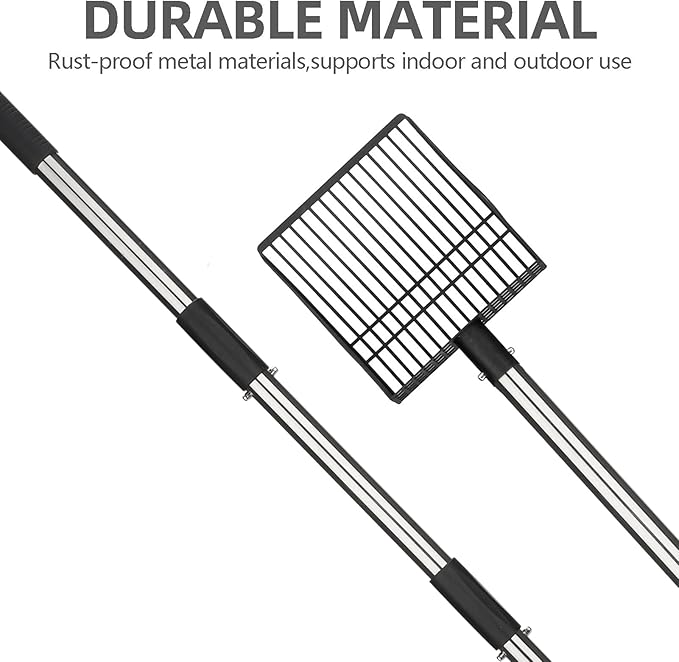 PUPTECK Fast Sifting Cat Litter Scoop - Long Handle Chicken Poop Scooper with Deep Shovel, Heavy Duty & Non-Stick Kitty Metal Litter Sifter, Chicken Coop Accessories-Mewly Pet