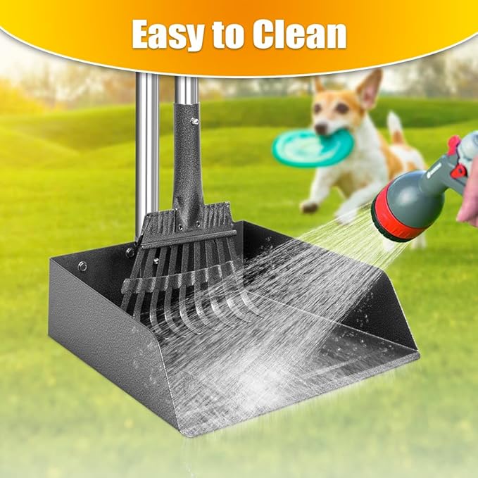 TOOGE Larger Pooper Scooper, Dog Pooper Scooper for Large Medium Small Dogs Heavy Duty Long Handle Metal Tray Rake Shovel Set for Yard Grass-Mewly Pet