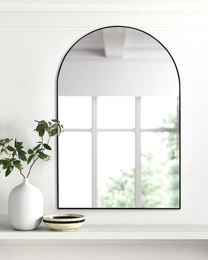 Black Arch Bathroom Wall Mirror,20 x 30 Inch Arched Vanity Modern Tempered Glass Mirror for Bedroom,Living Room,Entryway