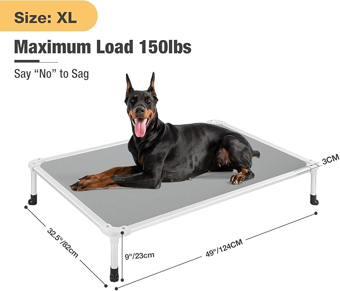 Veehoo Chew Proof Elevated Dog Bed - Cooling Raised Pet Cot - Silver Aluminum Frame and Durable Textilene Mesh Fabric, Unique Designed No-Slip Feet for Indoor or Outdoor Use, Grey, X-Large, CWC2003-Mewly Pet