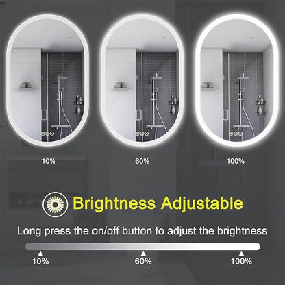 Bathroom LED Oval Mirror, 24 x 36 inches, Wall Mount, 3 Colors, Stepless Dimmable, Anti-Fog, Backlit, Frameless Frosted Edge, Home Mirror