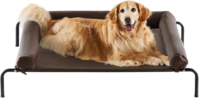 RRPETHOME Large Elevated Cooling Dog Bed, Raised Dog Cot Beds for Large Dogs, Elevated Outdoor Pet Cot, Chew Proof Portable Cooling Pet Cot with Skid-Resistant Feet and Breathable Mesh-Mewly Pet