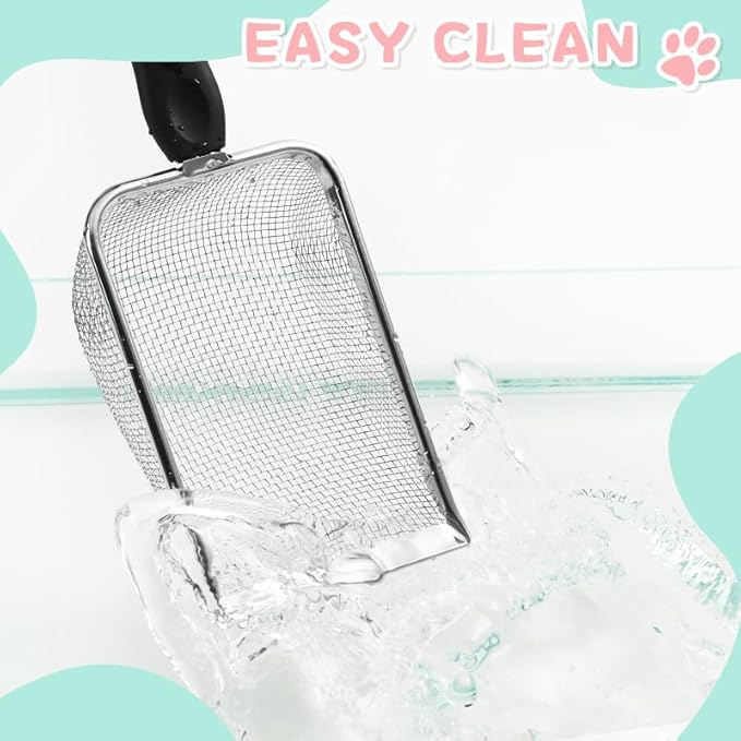 Cat Litter Scoop,Sturdy Litter Cleaner Corner Shovel,Stainless Steel Mesh Litter Shovel,Easy to Clean Reptile Terrarium Sand Waste,Beach Shovel(Black)-Mewly Pet