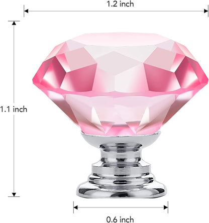 Ravinte 10 Pack Pink Crystal Knobs for Dresser Drawers Glass Cabinet Knobs Diamond Shaped Drawer Knobs - 30 mm Knobs with Silver Base