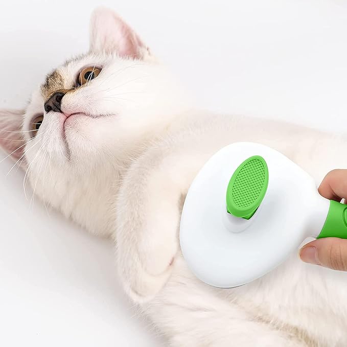 Cat Brushes for Indoor Cats, Dog Brush for Shedding with Metal Cat Comb, Self Cleaning Pet Hair Brush with Release Button for Grooming Kitten(Green)-Mewly Pet