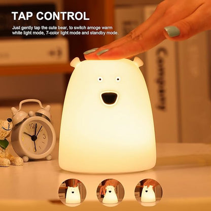 ZKLiLi Night Light for Kids, Cute Night Lamp Battery Powered Night Light for Kids Silicone Soft LED Nightlights, Baby Nursery Squishy Light Birthday Gifts for Girls and Boys (Bear)