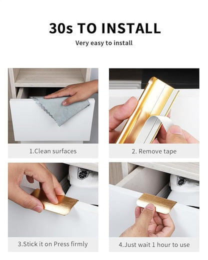 5 Pack 3 inch self Adhesive Cabinet pulls Adhesive Cabinet Handles Gold Stick on Handles for Finger pulls for cabinets Drawer pulls Concealed Seam Flat Edge