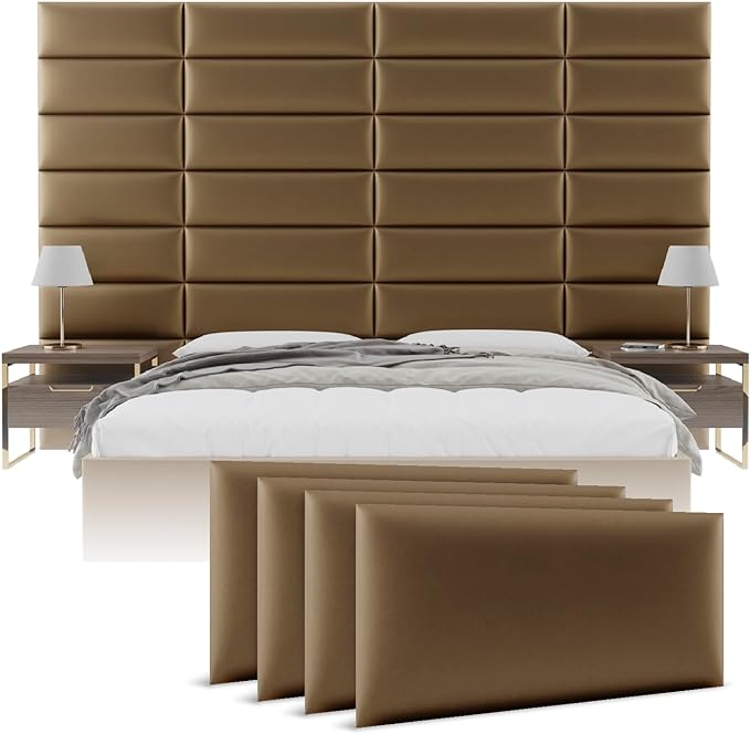 Vänt Upholstered Wall Panels - Queen/Full Size Wall Mounted Headboards - Metallic Gold - Set of 4 Panels (Each Individual Panel 30"x11.5")