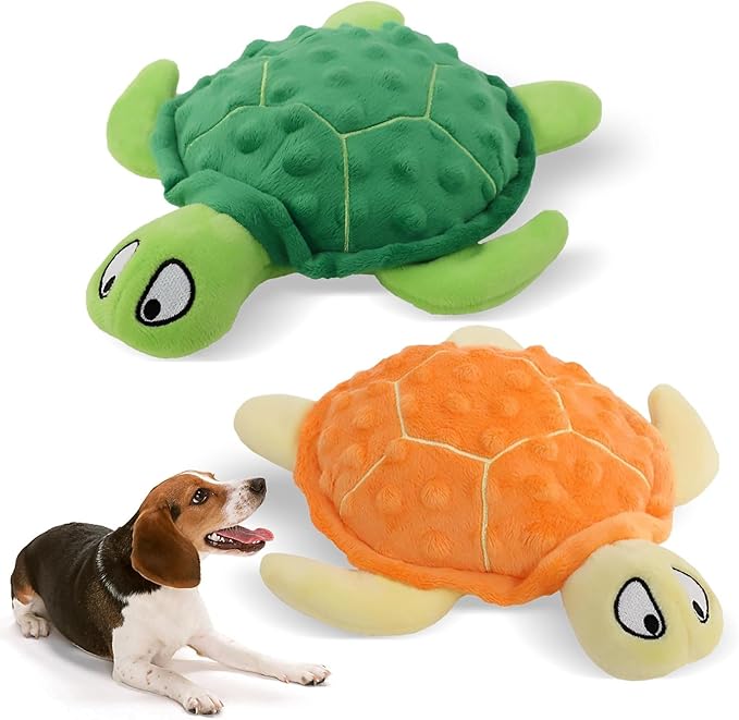 Adpartner Squeaky Toys for Dogs, 2 Pack Turtle Dog Toy Plush Crinkle Dog Toys to Keep Them Busy, Interactive Squeak Stuffed Pet Chew Toys for Small to Medium Dogs Teething Training Reduce Boredom-Mewly Pet