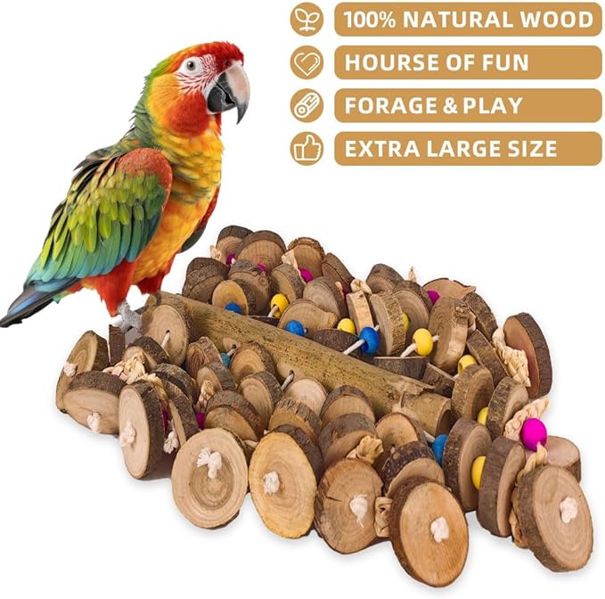 Extra Large Bird Parrot Toys- 19.7 inch Multicolored Natural Wooden Block Parrot Chewing Toy Suggested for Macaws cokatoos, African Grey and a Variety of Amazon Parrots. (Large Size)-Mewly Pet