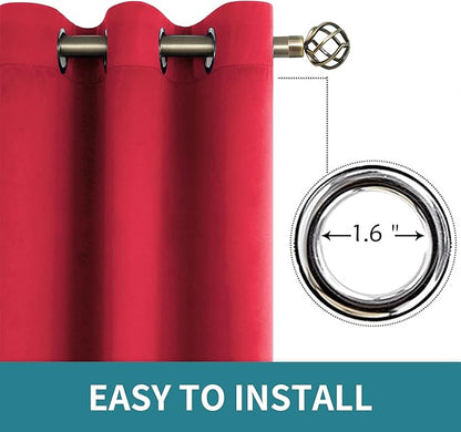 BGment Room Darkening Curtains 63 Inches Long - Grommet Thermal Insulated Drapes Window Treatment Curtains for Bedroom, 2 Panels, 70 x 63 Inch, Red