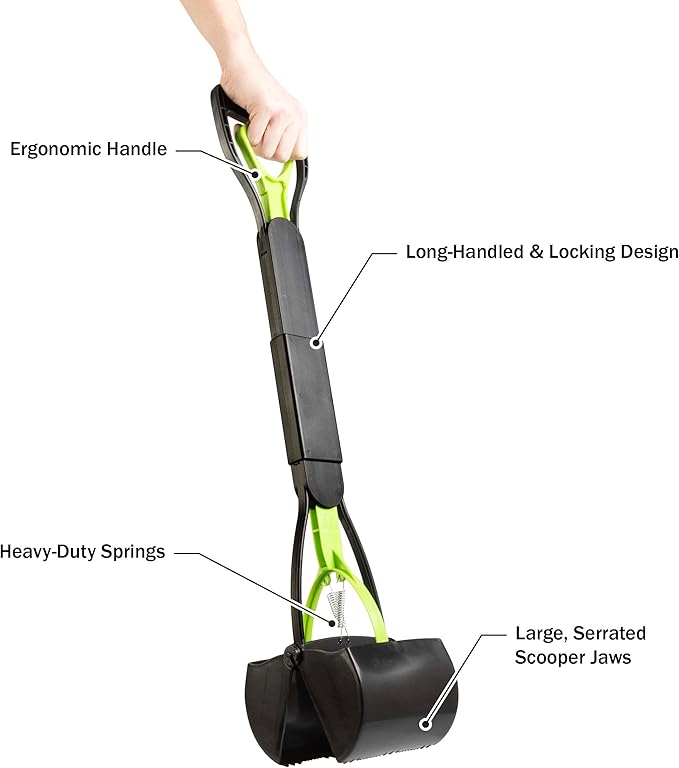 PETMAKER Pooper Scooper - Foldable Cat and Dog Poop Scoop with Ergonomic Handle - Enables One-Handed Use on Concrete, Grass, and Gravel (Green)-Mewly Pet