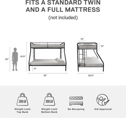 DHP Dusty Metal Bunk Bed with Secured Ladders, Twin/Full, Black