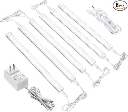 ASOKO Dimmable Under Cabinet Lighting for Kitchen - 6 Pcs 12 inches Linkable Counter Light Bars, Led Closet Light Daylight White 4500K,DC24V 1360Lumens,20W Led Shelf Lighting (ETL Plug)