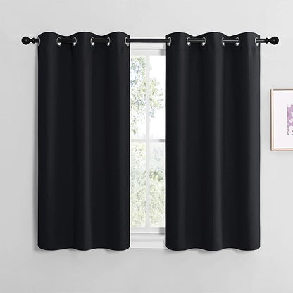 NICETOWN Blackout Curtain Panels for Bedroom, Black, 2 Panels, W29 x L20-inch, Thermal Insulated Grommet Top Blackout Draperies and Drapes for Basement