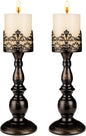 Candle Holders for Pillar Candles Gothic Matte Black Vintage Tall Candle Holders Set of 2 Decorative Large Table Centerpieces Candle Stand Decor (Distressed Black 2PCS A)