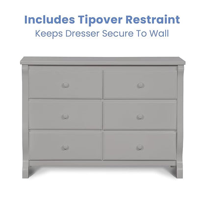 Delta Children Universal 6 Drawer Dresser with Interlocking Drawers - Greenguard Gold Certified, Grey