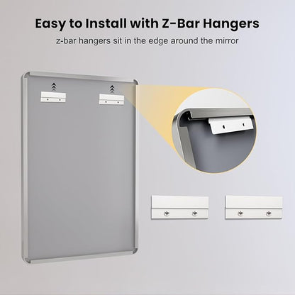LOAAO 20x16 Inch Brushed Nickel Bathroom Mirror, Rounded Rectangle Silver Metal Frame Mirror, Brushed Nickel, Anti-Rust, Shatter Proof, Hangs Horizontally or Vertically