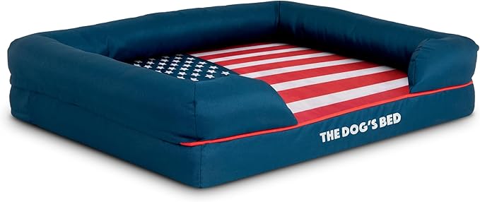 The Dog’s Bed, Medium Blue Oxford with Red Trim USA Flag Dog Bed with Central Flag 30x23.5, Memory Foam, Pain Relief, Post Surgery, Waterproof Washable Cover Cover, Veterinary Approved-Mewly Pet