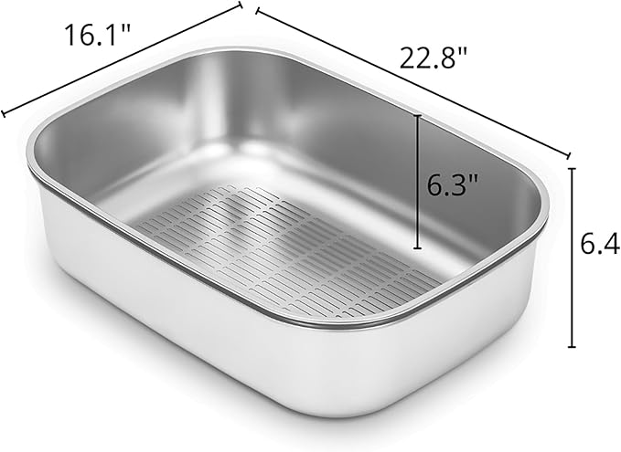 Stainless Steel Sifting Litter Box with Lid, Metal Litter Pan Tray with Scoop for Big Cats & Multi Cat, Extra Large Cats Litterbox Odor Control, Easy Clean (with Enclosure & Step, X-Large)-Mewly Pet