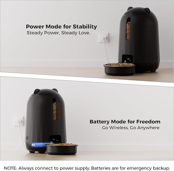 PAPIFEED Automatic Cat Feeder, 3L Timed Cats Food Dispenser with Dual Power Supply, Auto Pet Feeder with Programmable Portion Control for Cats and Small Dogs, Black-Mewly Pet