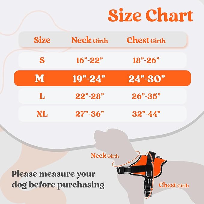 rabbitgoo Dog Harness Medium Sized, Easy On Pet Vest with One Buckle, No Pull Adjustable Service Harness with D-Ring & Handle, Reflective for Safety Walking, Training, Orange, M-Mewly Pet