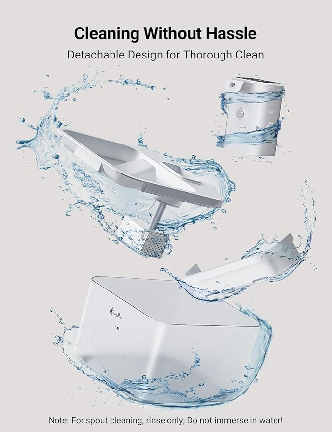 DownyPaws Battery Operated Cat Water Fountain, 84oz/2.5L Fursink Wireless Pet Water Fountain for Cats Inside, Automatic Dog Water Dispenser with Motion Sensor, Ultra Quiet Pump, BPA-Free, White-Mewly Pet