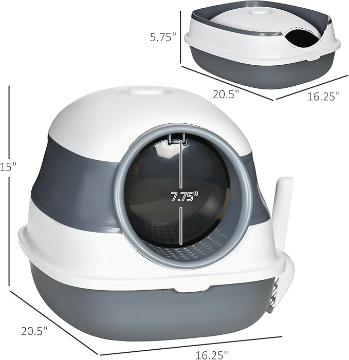 PawHut Cat Litter Box with Lid, Covered Litter Box w/High Sides, Air Freshener, Large Two-Way Entrance Kitty Toilet, Foldable, Easy Clean, White-Mewly Pet